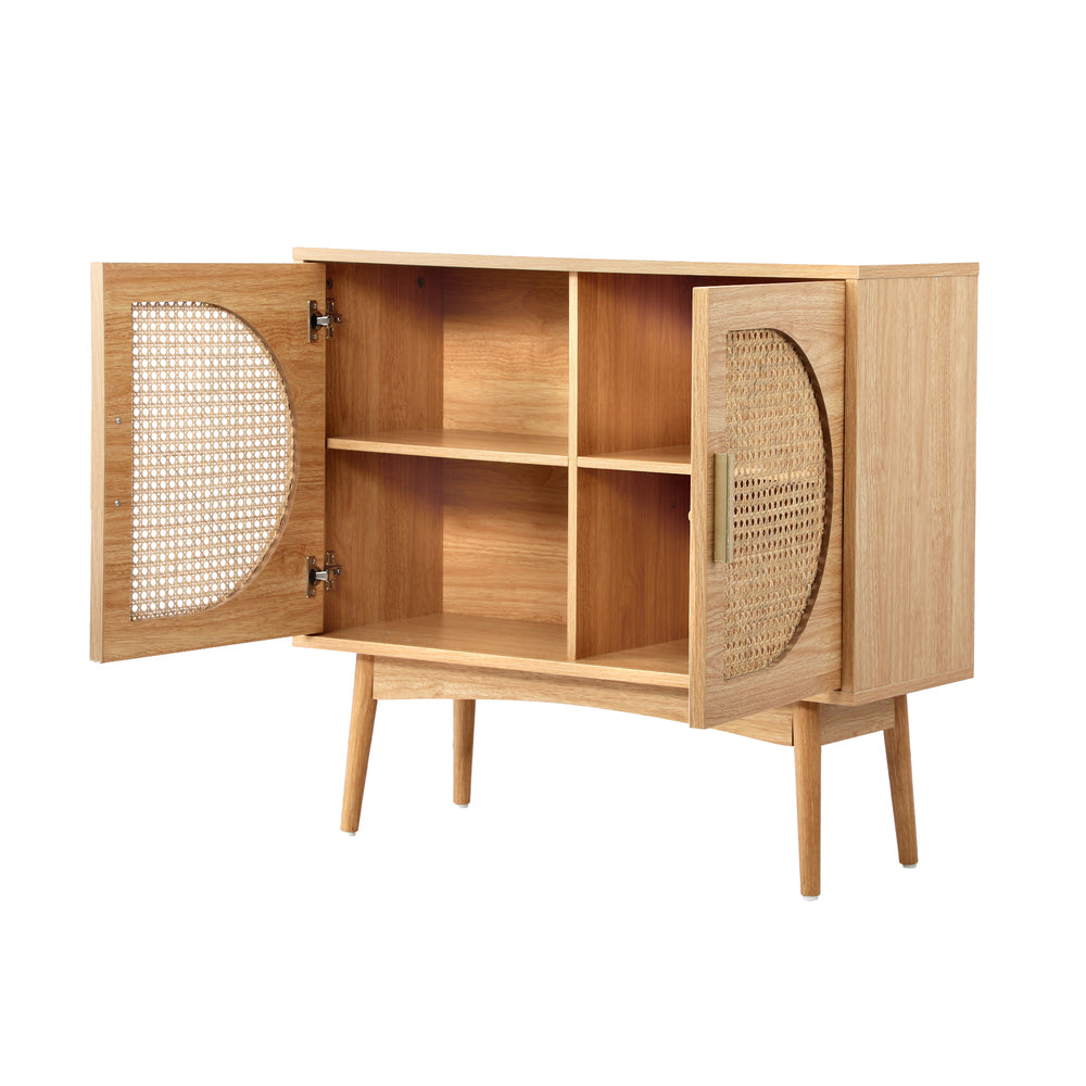 Oikiture Rattan Sideboard Hallway Shelf Wood