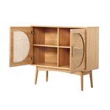 Oikiture Rattan Sideboard Hallway Shelf Wood - Front View