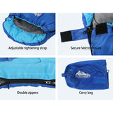 Weisshorn Sleeping Bag Kids Single 172cm Thermal Camping Hiking Blue - Close-Up Angle