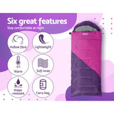Weisshorn Sleeping Bag Kids Single 172cm Thermal Camping Hiking Pink - 45-Degree Angle