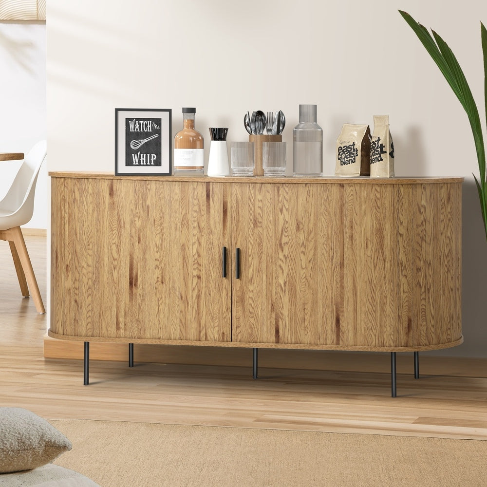 Oikiture Buffet Sideboard Sliding Doors Pantry Cabinet Natural