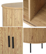 Oikiture Buffet Sideboard Sliding Doors Pantry Cabinet Natural - Close-Up Angle