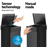 Devanti 50L Sensor Bin Motion Rubbish Bins Kitchen Automatic Trash Can Black - Top-Down View