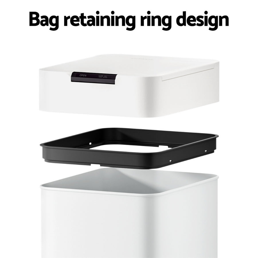 Devanti 50L Sensor Bin Motion Rubbish Bins Kitchen Automatic Trash Can White