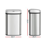 Devanti 50L Sensor Bin Motion Rubbish Automatic Silver - Front View