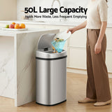 Devanti 50L Sensor Bin Motion Rubbish Automatic Silver - Top-Down View
