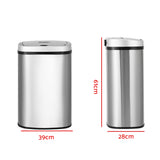 Devanti 50L Sensor Bin Motion Rubbish Automatic Silver - Front View