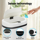 Devanti 50L Sensor Bin Motion Rubbish Automatic White - 45-Degree Angle