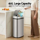 Devanti 60L Sensor Bin Motion Rubbish Automatic Silver - Top-Down View