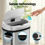Devanti 60L Sensor Bin Motion Rubbish Automatic Silver - 45-Degree Angle