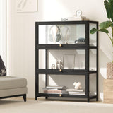 Oikiture Display Cabinet 3 Tiers Clear Door Black - Rear View