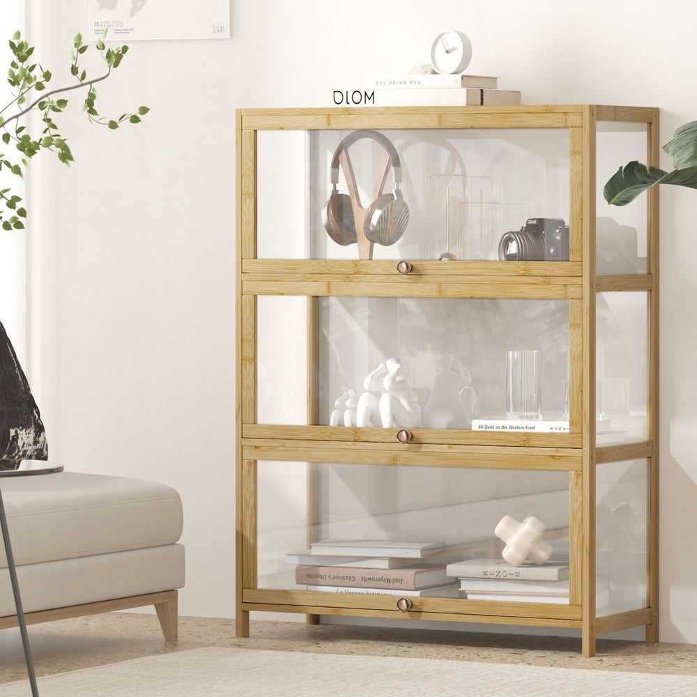 Oikiture Display Cabinet 3-Tier Shelves Clear Oak