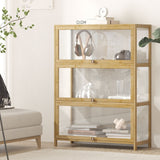 Oikiture Display Cabinet 3-Tier Shelves Clear Oak