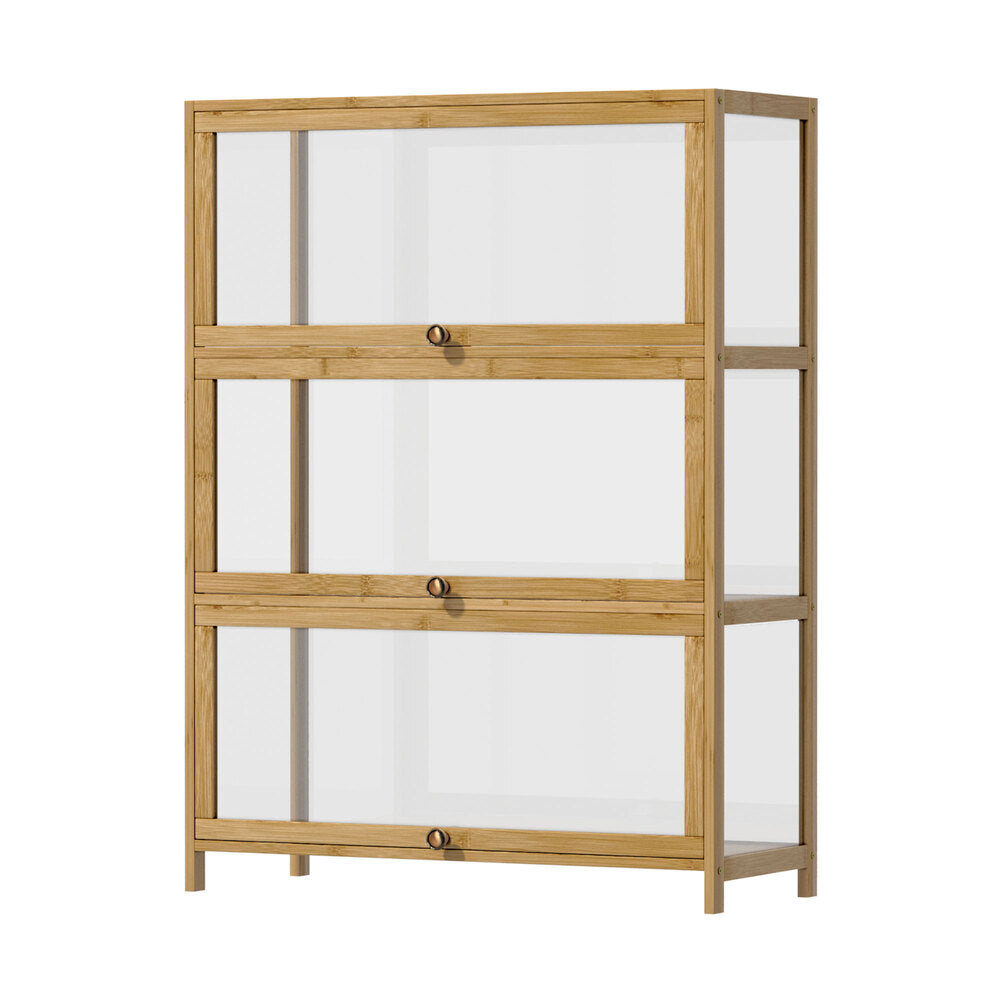 Oikiture Display Cabinet 3-Tier Shelves Clear Oak