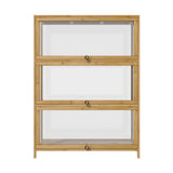 Oikiture Display Cabinet 3-Tier Shelves Clear Oak