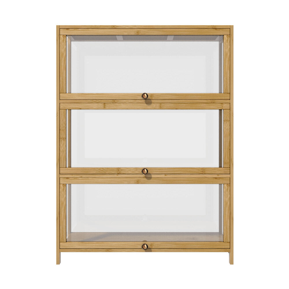 Oikiture Display Cabinet 3-Tier Shelves Clear Oak