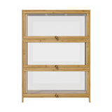 Oikiture Display Cabinet 3-Tier Shelves Clear Oak - Low Angle