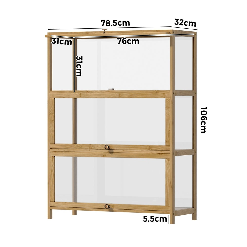 Oikiture Display Cabinet 3-Tier Shelves Clear Oak