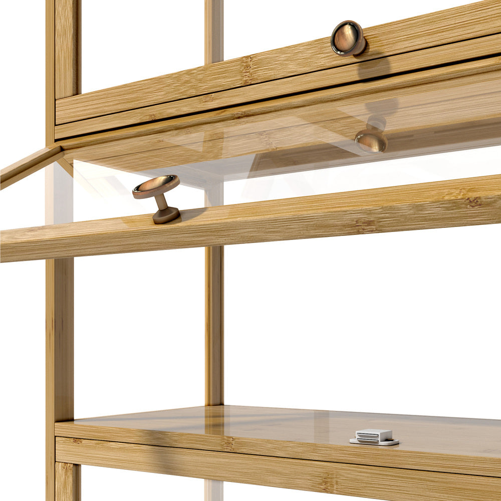 Oikiture Display Cabinet 3-Tier Shelves Clear Oak