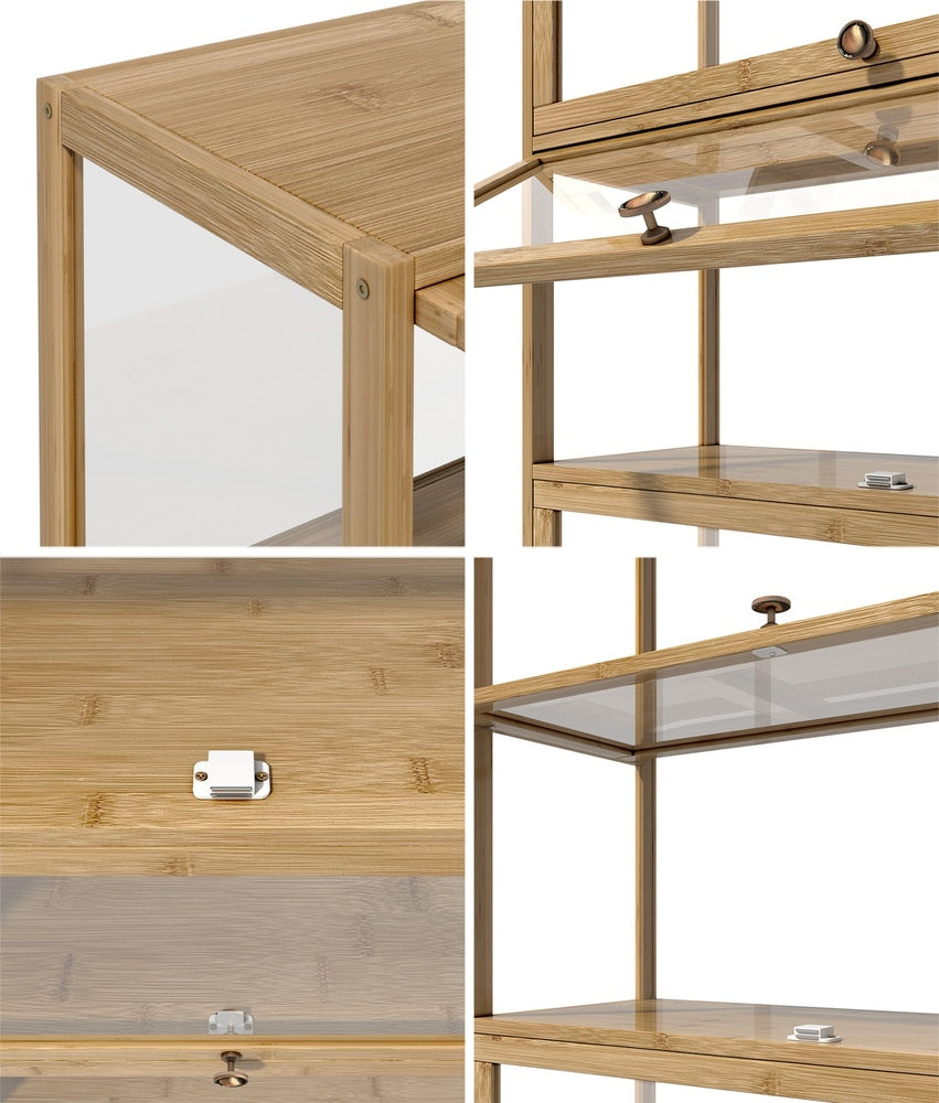 Oikiture Display Cabinet 3-Tier Shelves Clear Oak