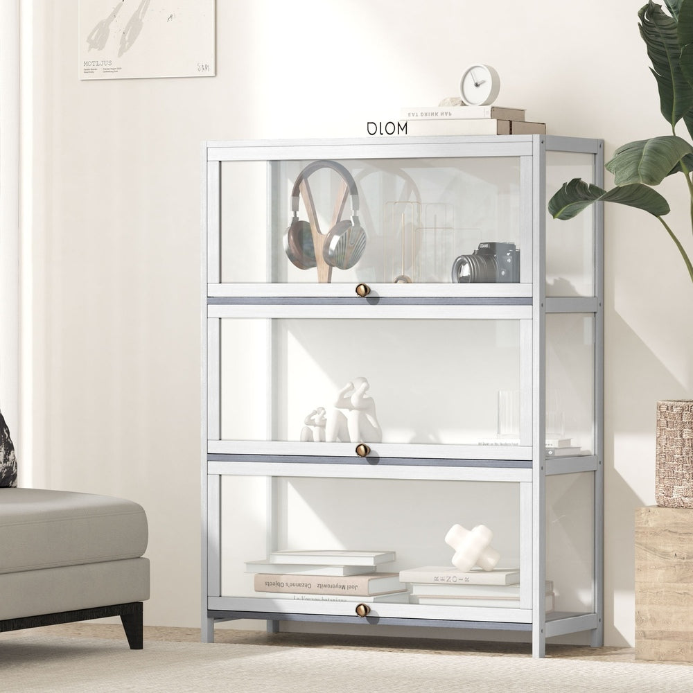 Oikiture Display Cabinet 3 Tiers Clear Door White