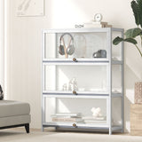 Oikiture Display Cabinet 3 Tiers Clear Door White - Low Angle