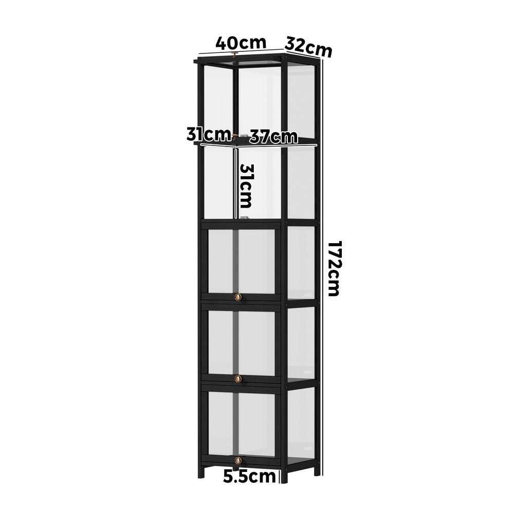 Oikiture Display Cabinet Slim 5-Tier Clear Black