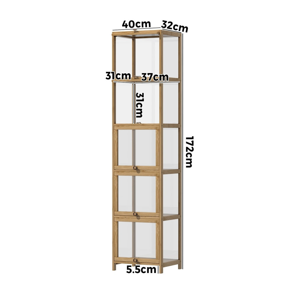 Oikiture Display Cabinet Slim 5-Tier Shelves Clear Oak