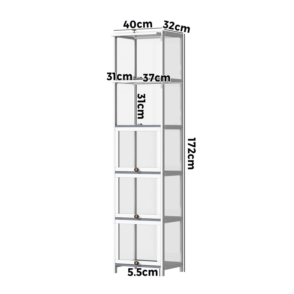 Oikiture Display Cabinet Slim 5-Tier Shelves Clear White