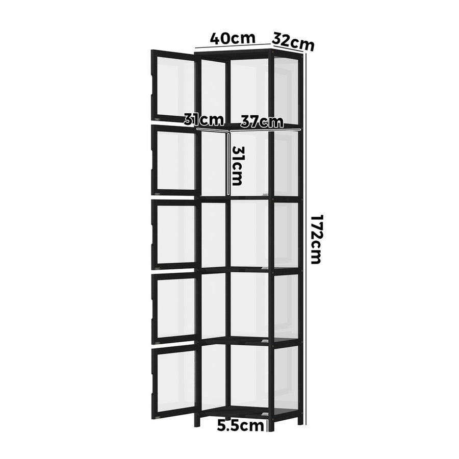Oikiture Display Cabinet 5-Tier Slim Storage Shelves Black, image 7