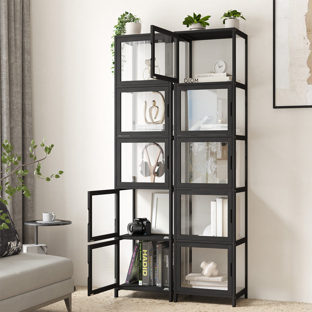 Oikiture Display Cabinet 5-Tier Slim Storage Shelves Black
