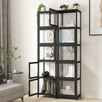 Oikiture Display Cabinet 5-Tier Slim Storage Shelves Black, Storage