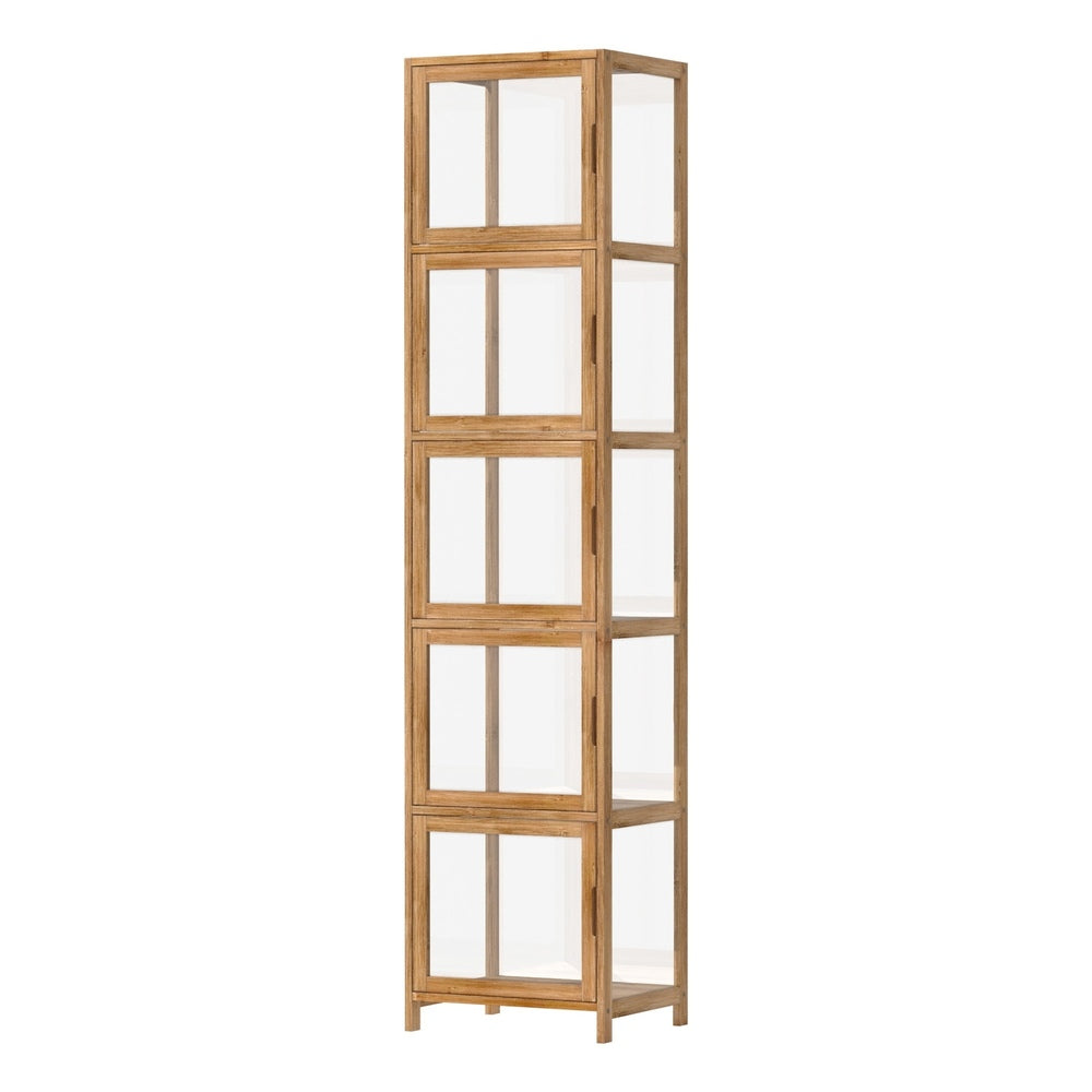 Oikiture Display Cabinet 5-Tier Slim Storage Shelves Brown