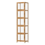 Oikiture Display Cabinet 5-Tier Slim Storage Shelves Brown