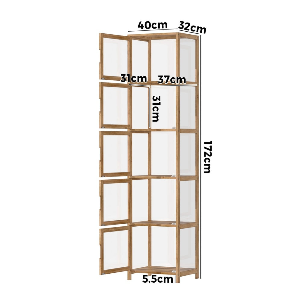 Oikiture Display Cabinet 5-Tier Slim Storage Shelves Brown