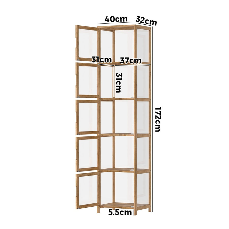 Oikiture Display Cabinet 5-Tier Slim Storage Shelves Brown, image 4