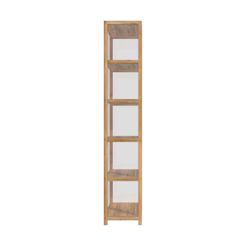 Oikiture Display Cabinet 5-Tier Slim Storage Shelves Brown