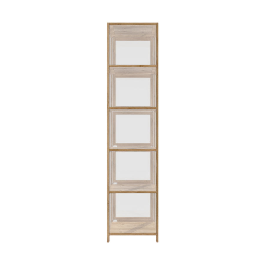 Oikiture Display Cabinet 5-Tier Slim Storage Shelves Brown, image 9