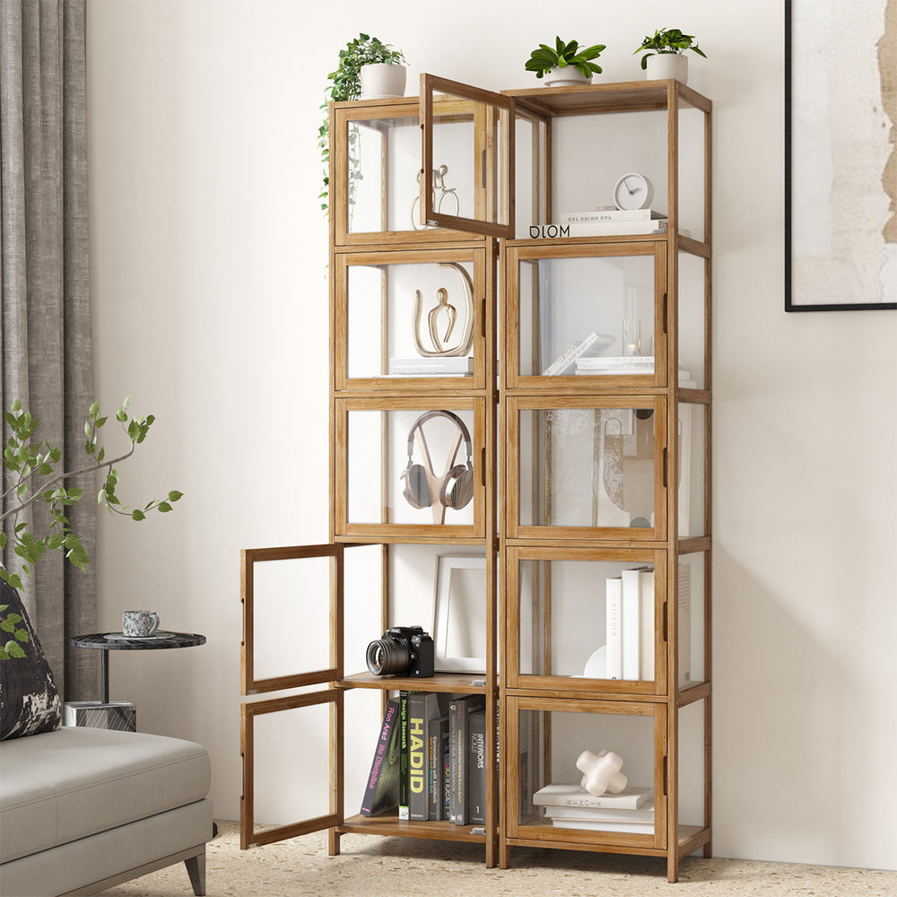 Oikiture Display Cabinet 5-Tier Slim Storage Shelves Brown