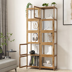 Oikiture Display Cabinet 5-Tier Slim Storage Shelves Brown, image 6