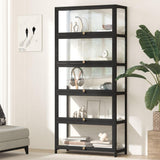 Oikiture Display Cabinet 5 Tiers Clear Door Black