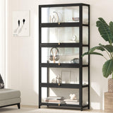 Oikiture Display Cabinet 5 Tiers Clear Door Black - Top-Down View
