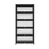 Oikiture Display Cabinet 5 Tiers Clear Door Black