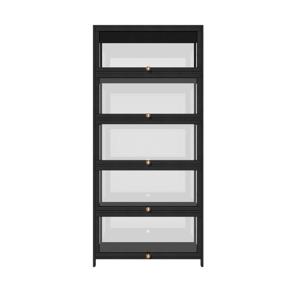 Oikiture Display Cabinet 5 Tiers Clear Door Black