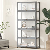 Oikiture Display Cabinet 5 Tiers Clear Door Grey