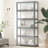 Oikiture Display Cabinet 5 Tiers Clear Door Grey - Rear View
