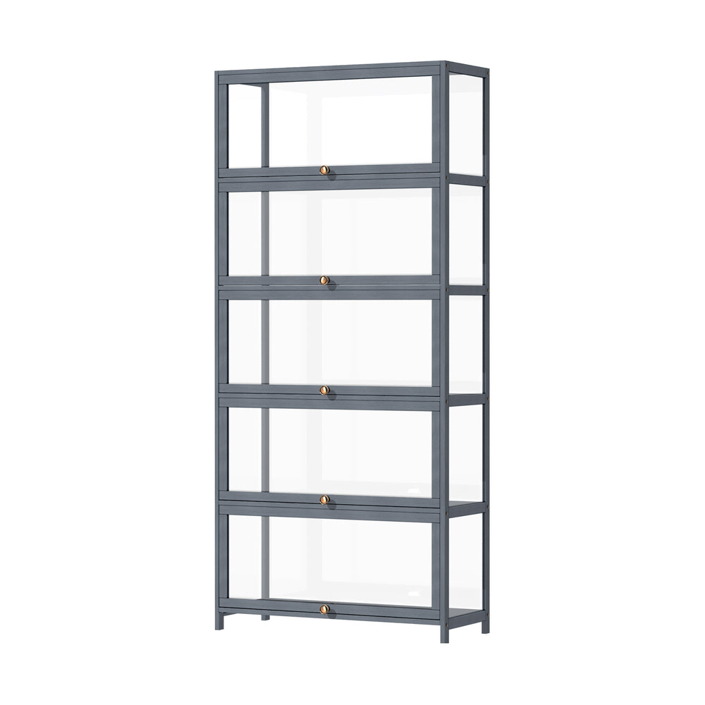 Oikiture Display Cabinet 5 Tiers Clear Door Grey