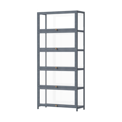 Oikiture Display Cabinet 5 Tiers Clear Door Grey