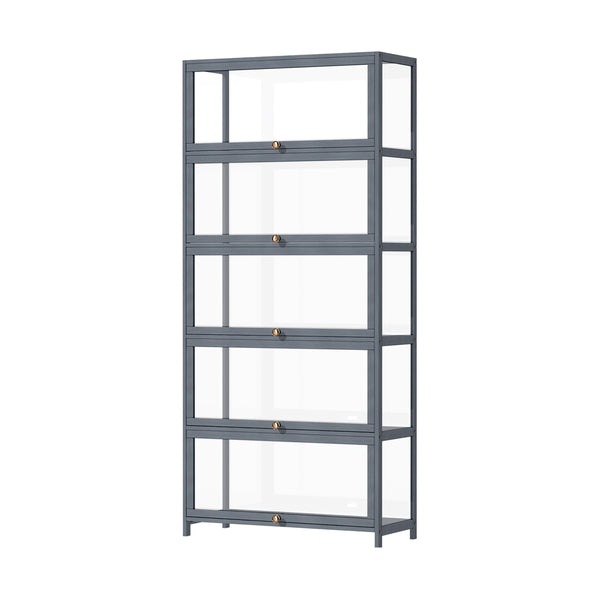 Oikiture Display Cabinet 5 Tiers Clear Door Grey
