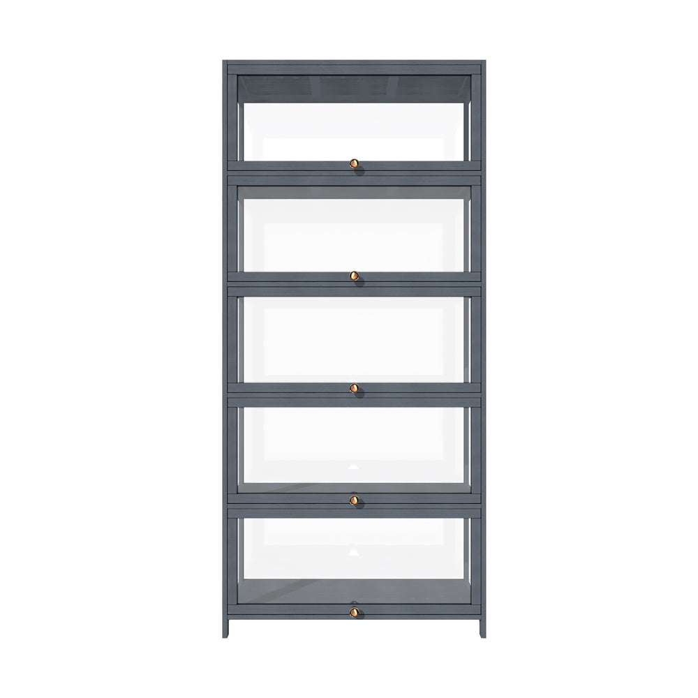 Oikiture Display Cabinet 5 Tiers Clear Door Grey